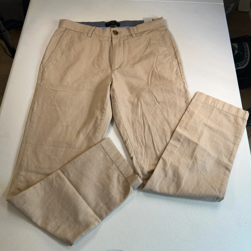 Banana Republic Aiden Slim Chino Pants Mens 30x30 Tan Khaki Herringbone Cotton